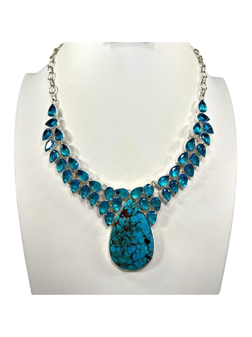 Turquoise 925 Silver Overlay Large Gemstone Necklace